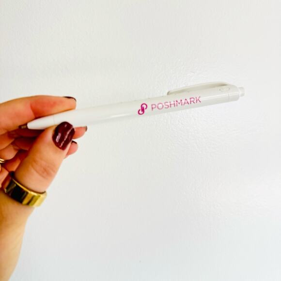NEW POSHMARK Pink Maroon Logo Pen Black Ink White Cutout Body Clip Rubber Tip - Picture 5 of 8